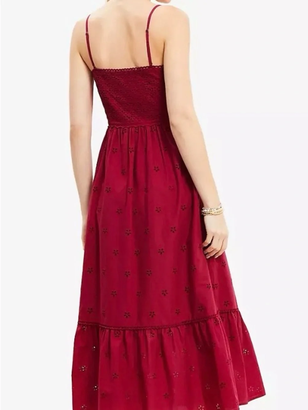 LOFT Eyelet Tiered Strappy Midi Dress - Picture 2 of 6